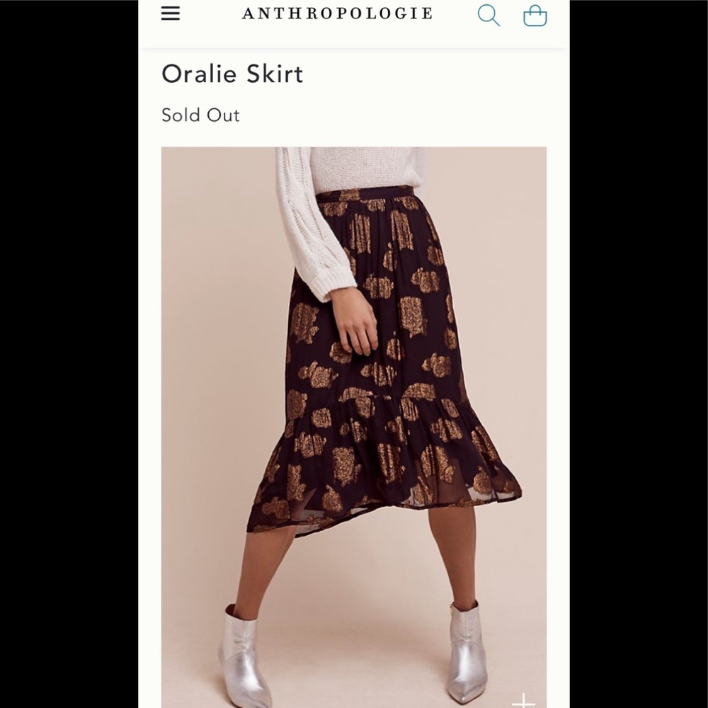 Anthropologie 0 Oralie black gold metallic skirt